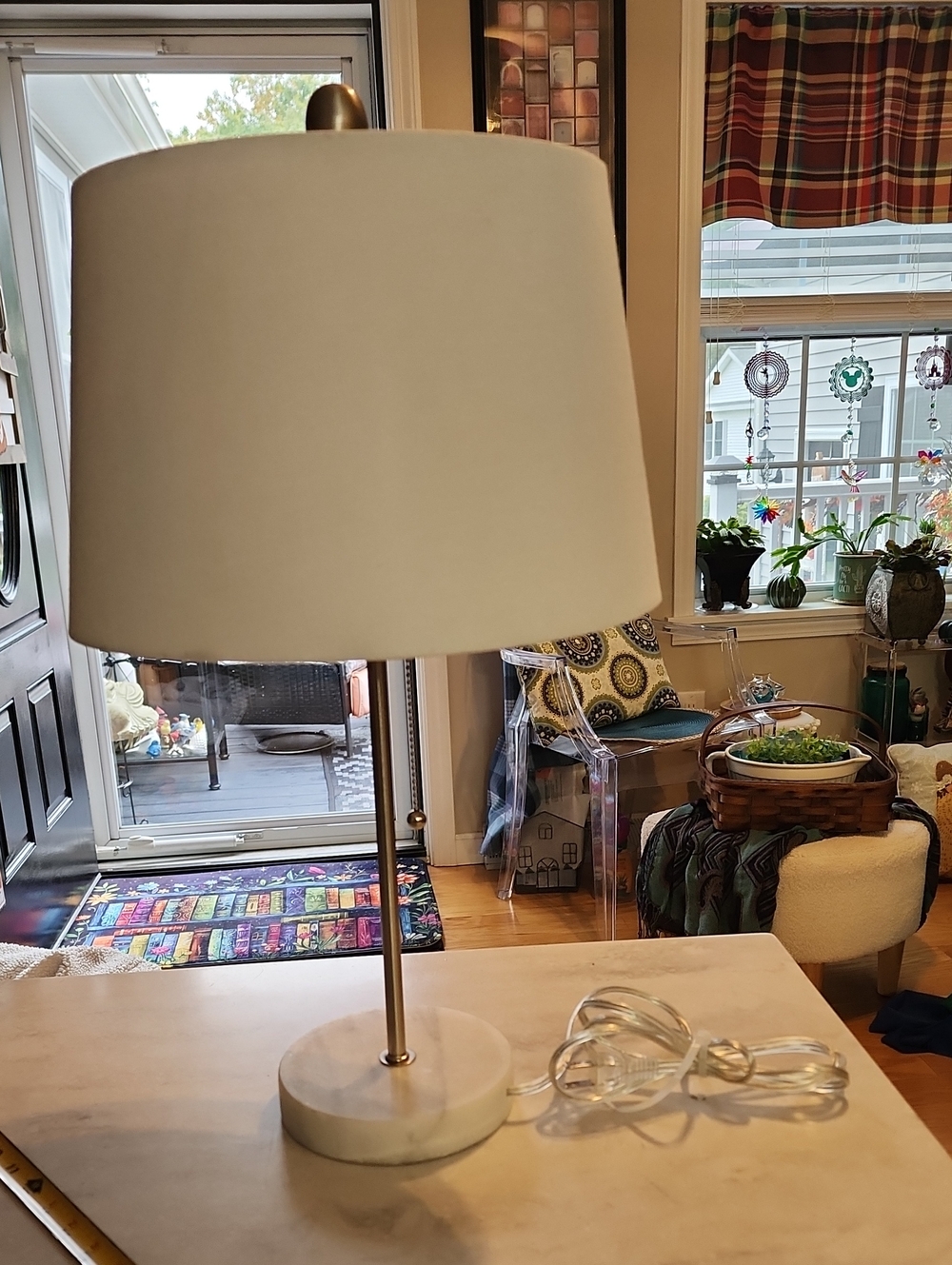 Modern White Table Lamp with Marble Base